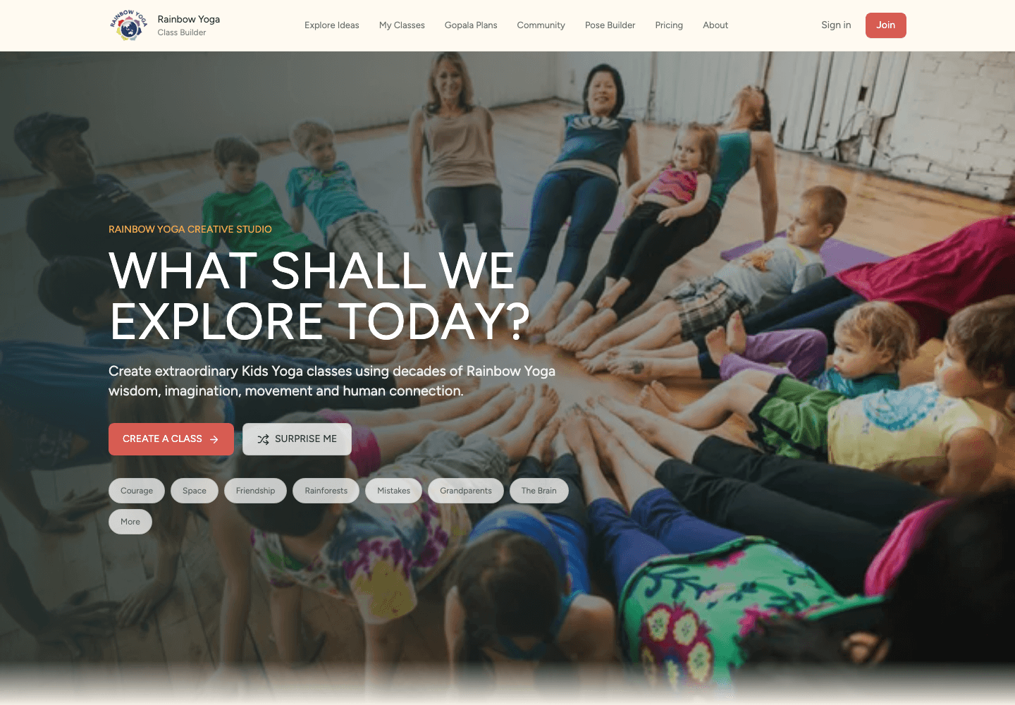Rainbow Yoga Class Builder creative studio home screen